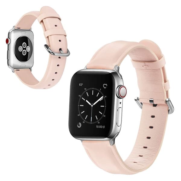Apple Watch Series 5 44mm äkta läder klockarmband - rosa Rosa
