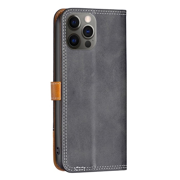 BINFEN tvåfärgat läder iPhone 12 / iPhone 12 Pro fodral - Svart Svart