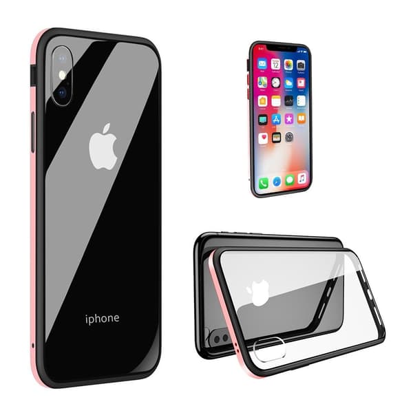 SULADA iPhone Xs Max mobilskal härdat glas metallram - Rosa Rosa