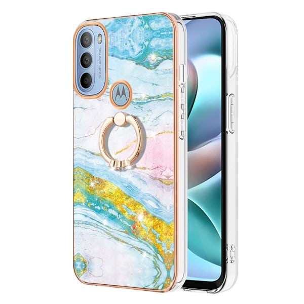 Marble Patterned Suojakuori With Ring Holder For Motorola Moto G41 / G31 - Vihreä And Keltainen Marble Haze Multicolor