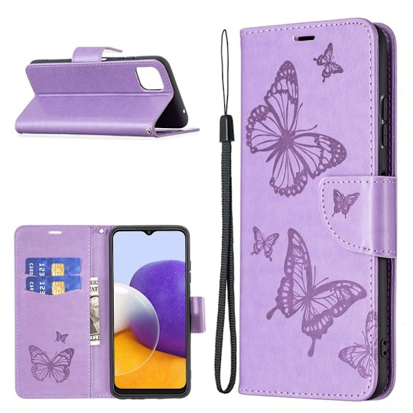 Butterfly läder Samsung Galaxy A22 5G fodral - Lila Lila