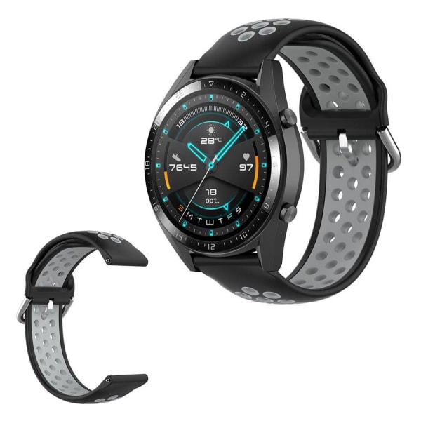 Kaksivärinen silikoninen ranneke Samsung Watch / Huawei Watch - Musta / Harmaa Black