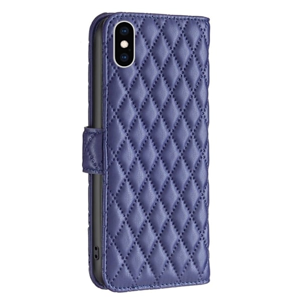 Rombemønster, matt flip-deksel for iPhone Xs - Blå Blue