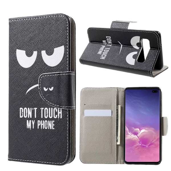 Samsung Galaxy S10 Plus läder fodral med kors textur - Do Not Touch My Phone multifärg