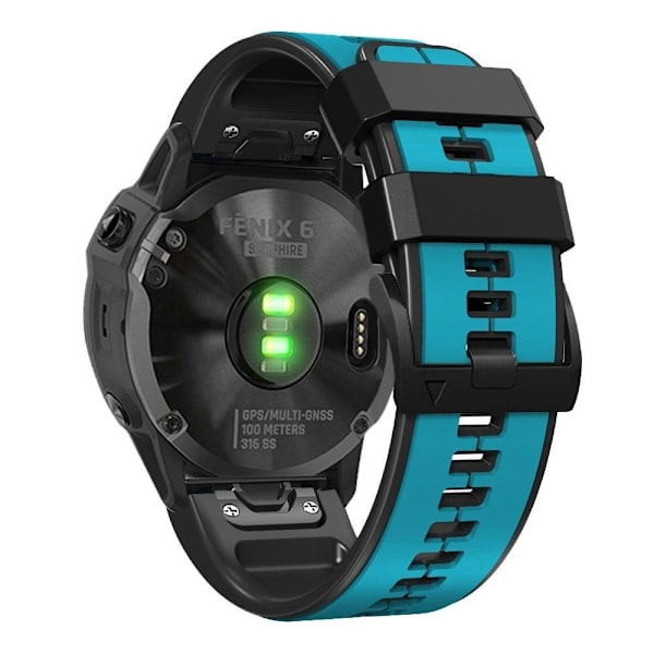 26 mm dobbeltfarvet silikoneurrem til Garmin-ur - Himmelblå / Sort Blue
