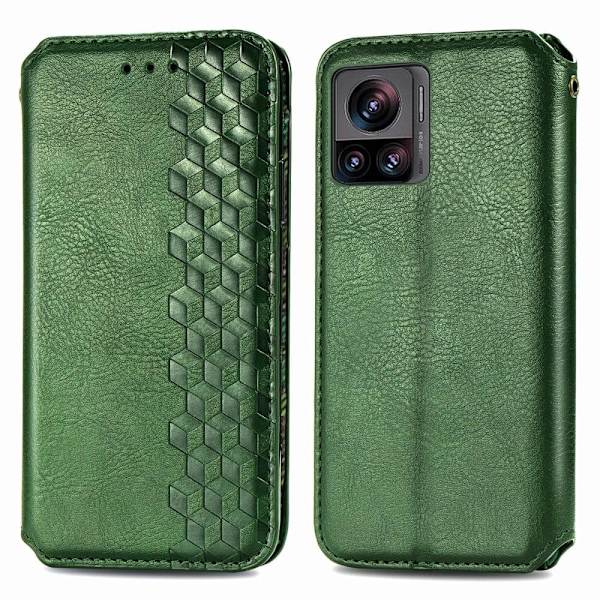 Nahkakotelo With A Stylish Rhombus Imprint For Motorola Edge 30 Ultra / X30 Pro - Vihreä Green