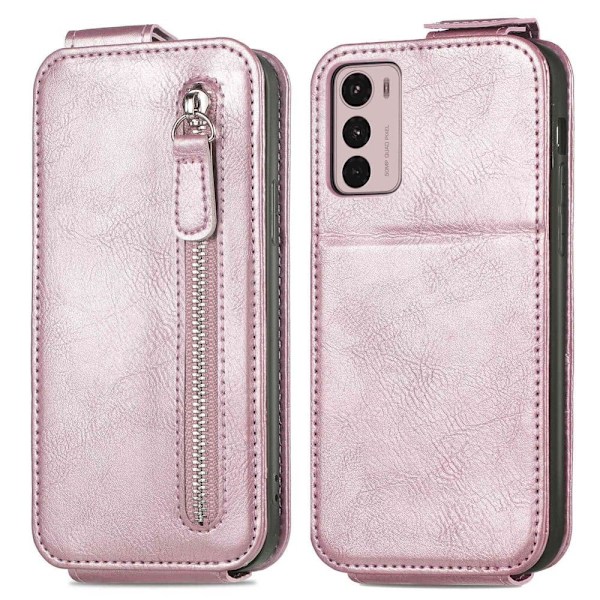 Vertikalt Motorola Moto G42 fodral med dragkedja - Rosa Rosa