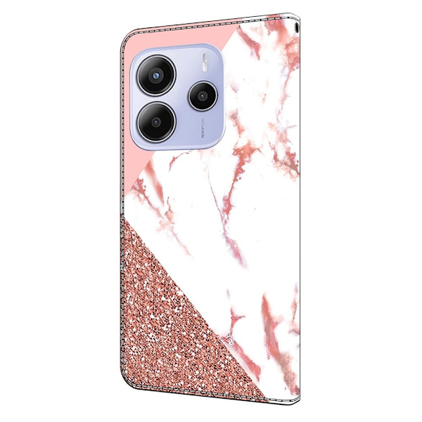 Xiaomi Redmi Note 14 5G Plånboksfodral Mönster Tryck Stativ Läder Flip Telefonskal - Triangulär Marmor Rosa