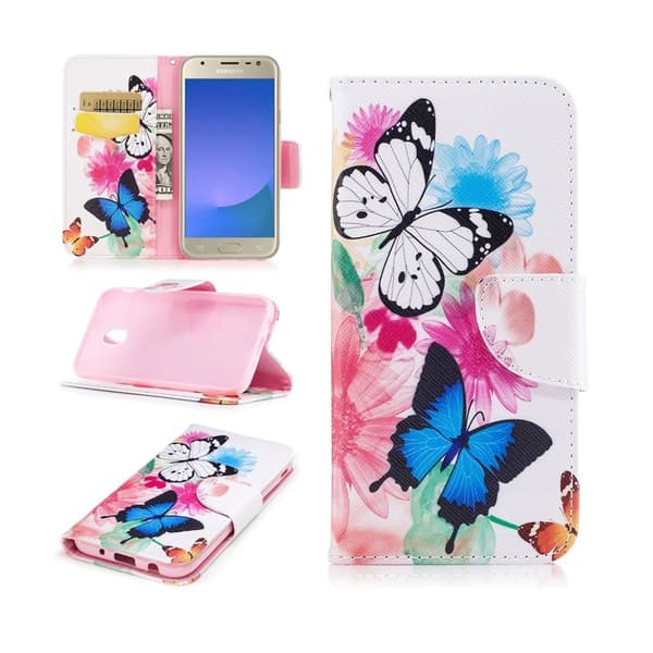 Samsung Galaxy J3 (2017) Etui med magnetlås – Sommerfugler og blomster Multicolor