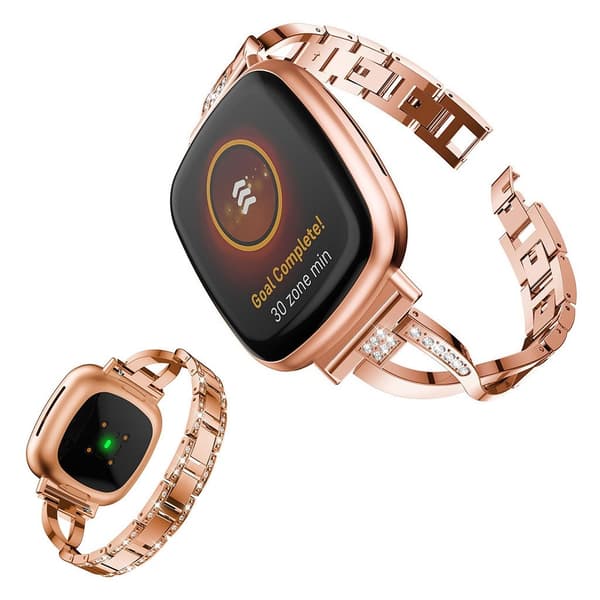 Fitbit Sense / Versa 3 X-shape rhinestone adorned watch band - Rose Gold Rosa