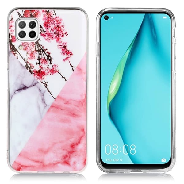 Marble Huawei P40 Lite / Nova 6 SE veske - Blomstrete marmor Pink