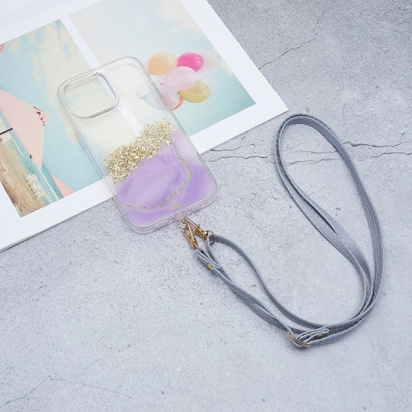 Universal crossbody-nackrem i läder med transparent dyna - Grå Silvergrå