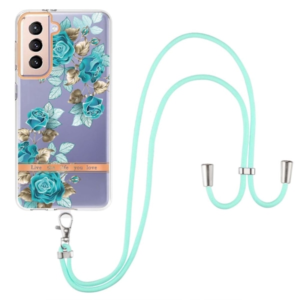 Slankt og holdbart softcover med nøglesnor til Samsung Galaxy S21 Plus 5G - Blå Rose Blue