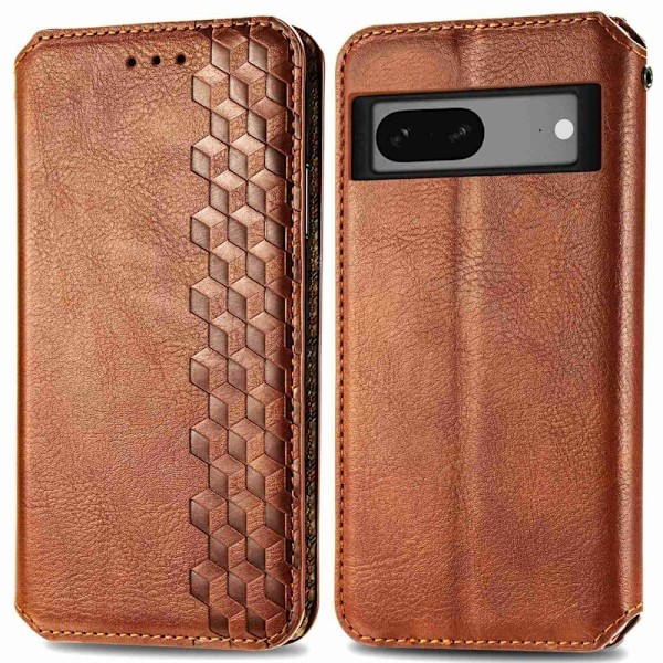 Läder Google Pixel 7 fodral med romb-design - Brun Brun