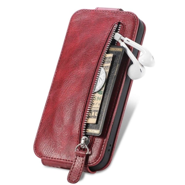 Lodret iPhone 13 Pro flip etui med lynlås - Rød Red