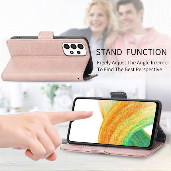 Pehmeä kukkakoristelu nahkakotelo Samsung Galaxy A23 - Ruusukulta Pink