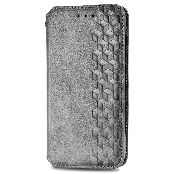 Læder Etui med A Stilfuldt Rhombus Tryk til Motorola Moto G42 - Grå Silver grey