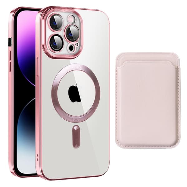 iPhone 14 Pro-deksel med MagSafe-kompatibilitet og kortpose - Rosa Pink