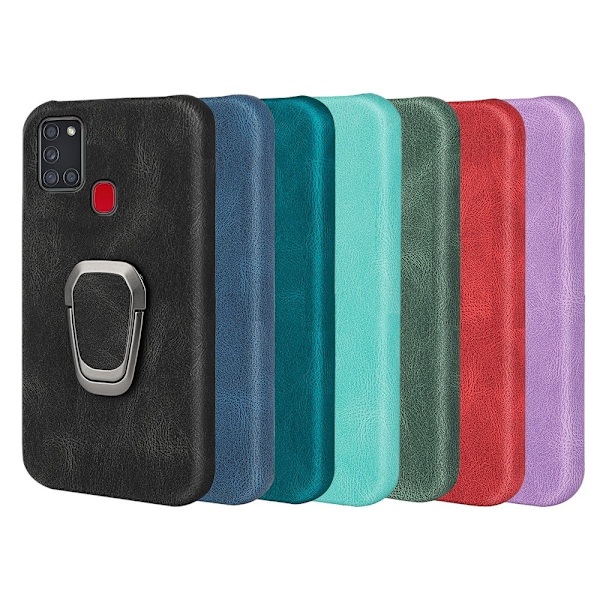 Stötsäkert läderfodral med oval kickstand för Samsung Galaxy A21s - Grön Grön