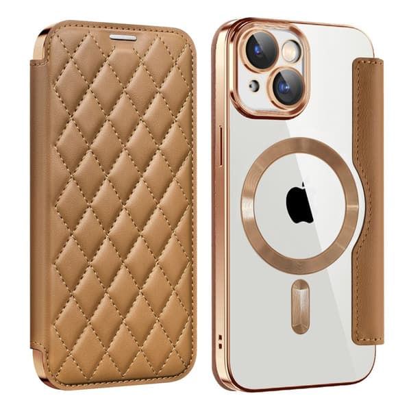 iPhone 15 Plus RFID-sulku nahkakotelo, jossa on linssikalvo - Ruskea Brown