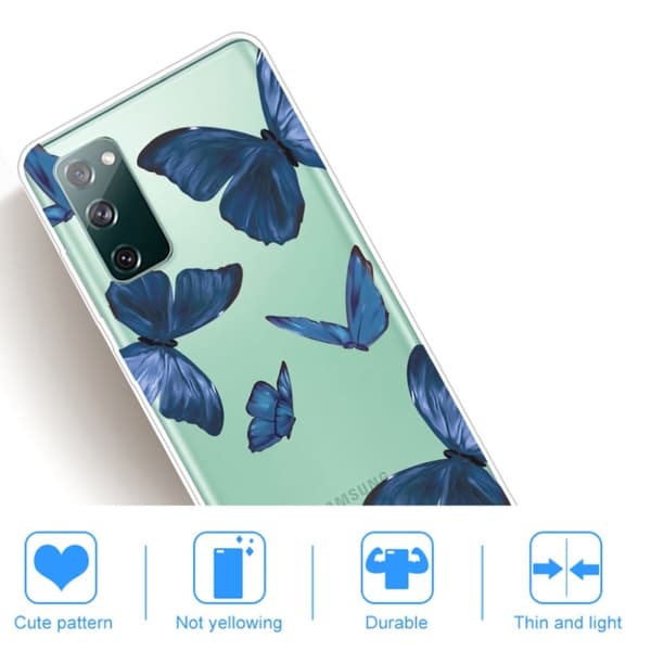 Deco Samsung Galaxy S20 FE 5G / S20 Fe Etui - Blåe Sommerfugler Blue