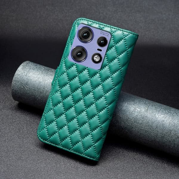 Rombemønster, matt flip-deksel for Motorola Edge 50 Pro - Grønn Green