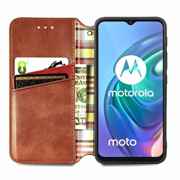 Nahkakotelo With A Stylish Rhombus Imprint For Motorola Moto G30 - Ruskea Brown