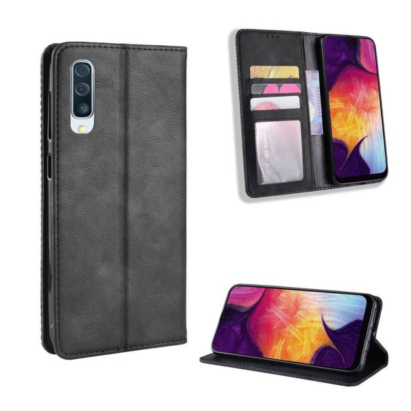Samsung Galaxy A70 vintage nahkakotelo - Musta Black