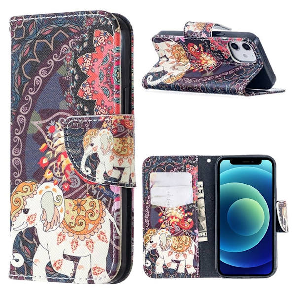 Wonderland iPhone 12 Mini Flippetui - Elefant Multicolor