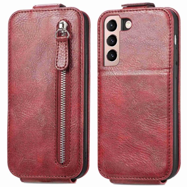 Vertical Flip Phone Suojakotelo With Zipper For Samsung Galaxy S21 Plus 5G - Punainen Red