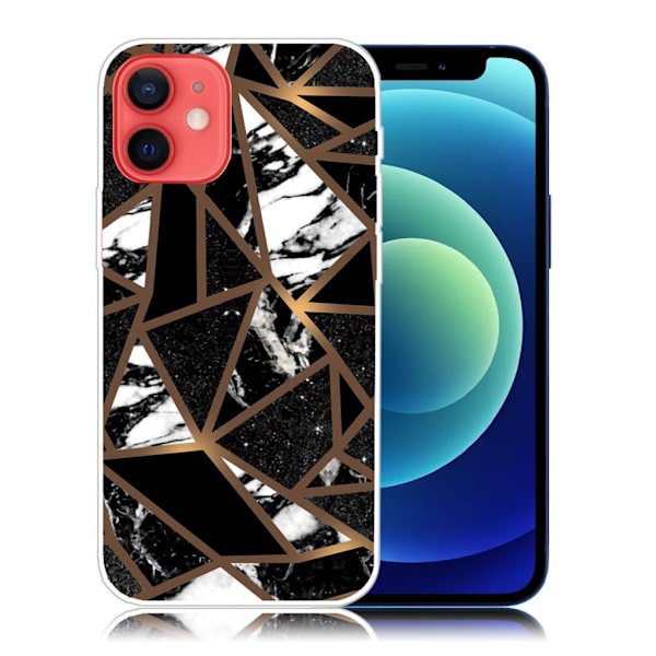 Marble iPhone 12 Mini Etui - Black Tile Fragmenter Black