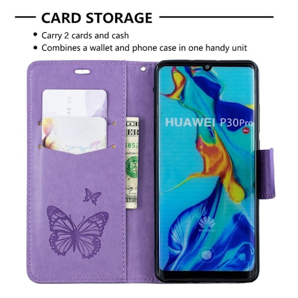 Butterfly läder Huawei P30 Pro fodral - Lila Lila