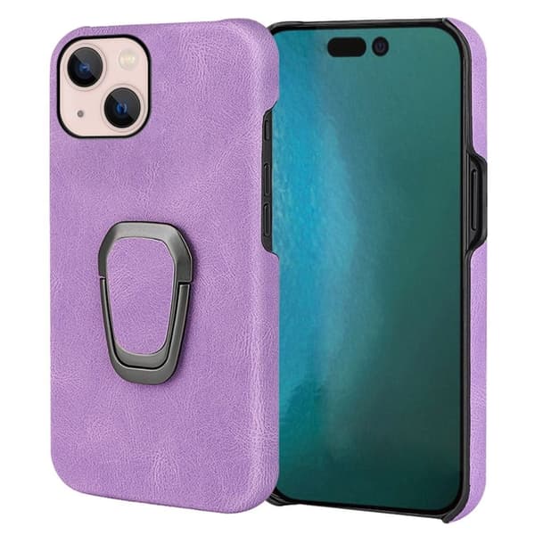 Støtsikkert skinndeksel med ovalt kickstand for iPhone 14 - Lilla Purple