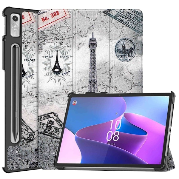 Lenovo Tab P11 Pro (2. generation) læderetui med trefoldigt mønster - Vintage Tårn Silver grey