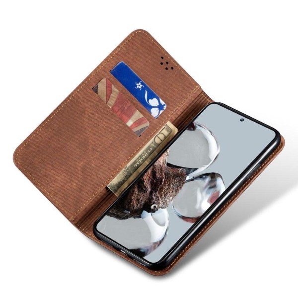 Jeans Xiaomi Redmi Note 12 Läppäkotelo - Kahvi Brown