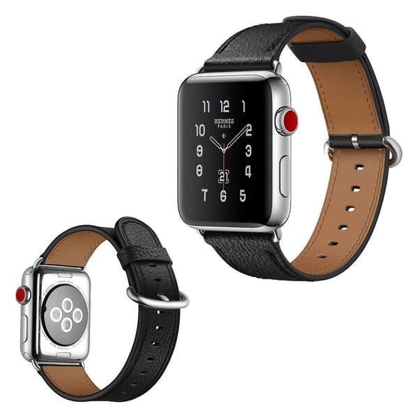 Apple Watch Series 5 40mm læder ægte læder Urrem - Sort Black