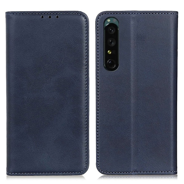 Flip Etui med Pung i Ægte Læder til Sony Xperia 1 V - Blå Blue