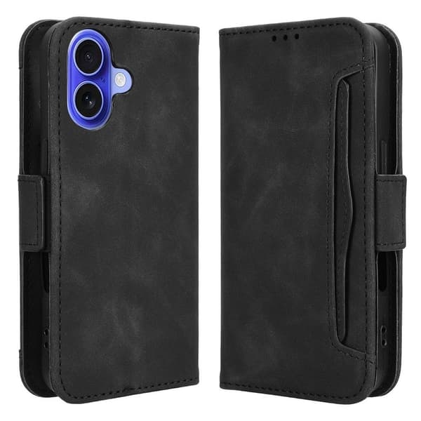 Lommebok-etui i moderne skinn-design iPhone 16 Plus - Svart Black
