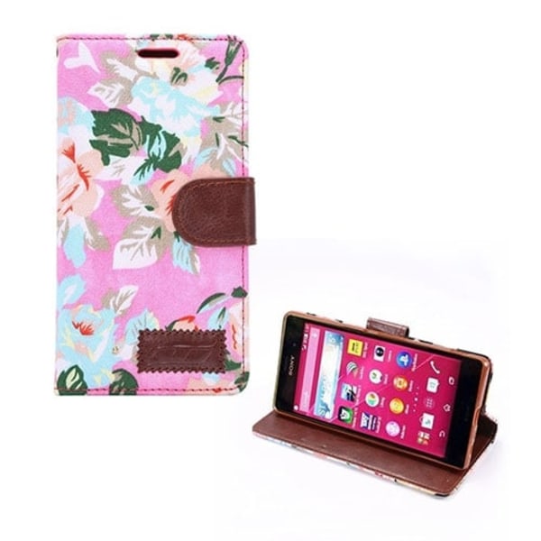 Sony Xperia Z3+ Flip Fodral Med Plånbok - Rosa blommama Mönster Rosa