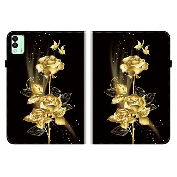 TECNO Megapad 11 Leather Case Pattern Printed Stand Tablet Cover with Card Slots - Gold Butterfly Rose Gold
