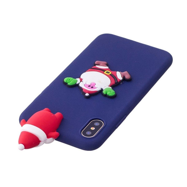 iPhone XS 3D-julemønsteretui - Blå Baggrund Med Julemandd Multicolor