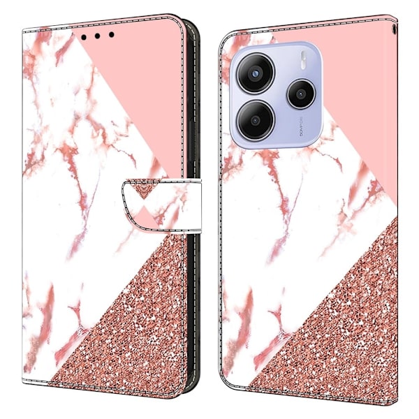 Xiaomi Redmi Note 14 5G Plånboksfodral Mönster Tryck Stativ Läder Flip Telefonskal - Triangulär Marmor Rosa