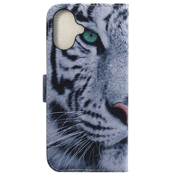 iPhone 16 Plus plånboksfodral med mönster och tryck Telefonskal i läder - Tiger Blå