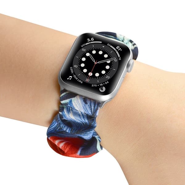 Apple Watch 42mm - 44mm elastisk urrem i hårbåndsstil - Blå Vejbredsblad / Størrelse: L Multicolor