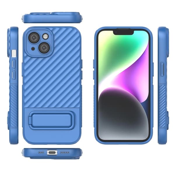 Beskyttende anti-ridse cover med kickstand til iPhone 15 Blue