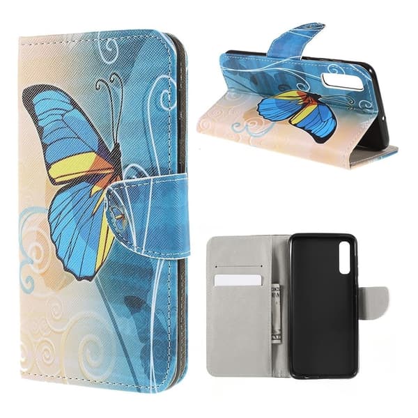 Wonderland Samsung Galaxy A50 etui - Blå Sommerfugl Multicolor