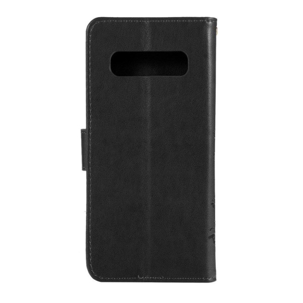 Samsung Galaxy S10 sommerfugle- og blomstertryk læder flip etui - Sort Black