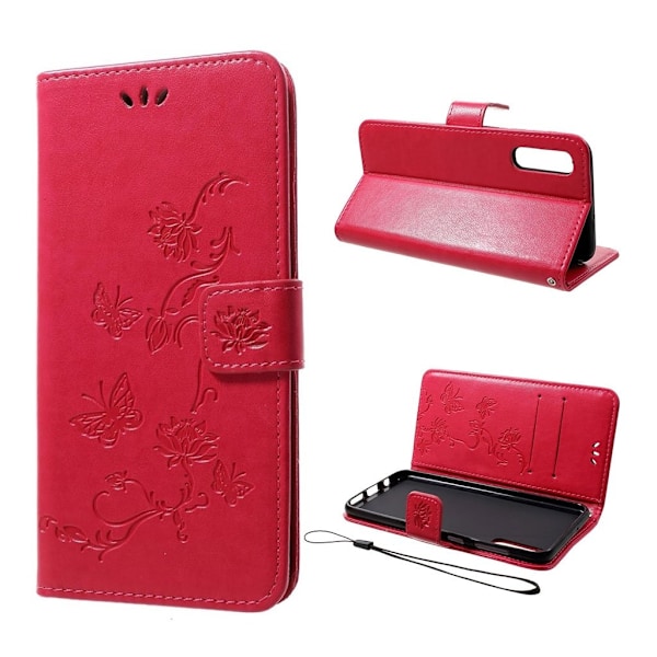 Butterfly läder Samsung Galaxy A50 fodral - Röd Röd