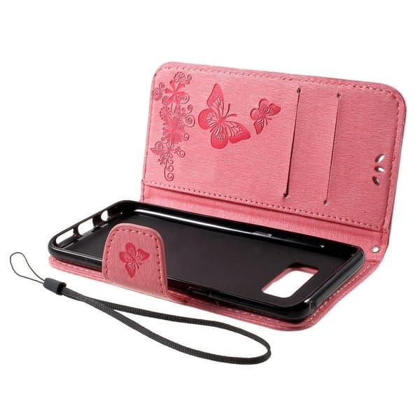 Samsung Galaxy S8 Sommerfugl Avtrykk Lær Flip Etui- Rosa Pink