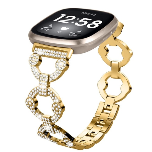 Fitbit Sense / Versa 3 rhinestone décor watch strap - Gold Guld